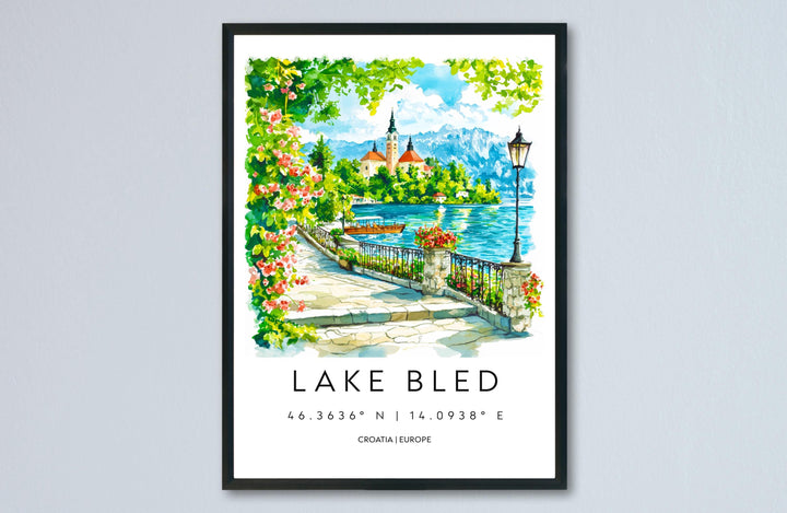 Lake Bled Watercolor Poster Lake Bled Travel Print Lake Bled Wall Art Lake Bled Landscape Painting Lake Bled Souvenir Slovenia Decor