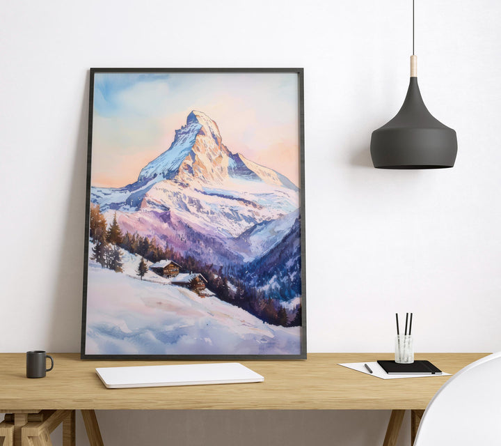 Zermatt Watercolor Poster Zermatt Travel Print Zermatt Wall Art Zermatt Mountain Painting Zermatt Souvenir Swiss Alps Decor