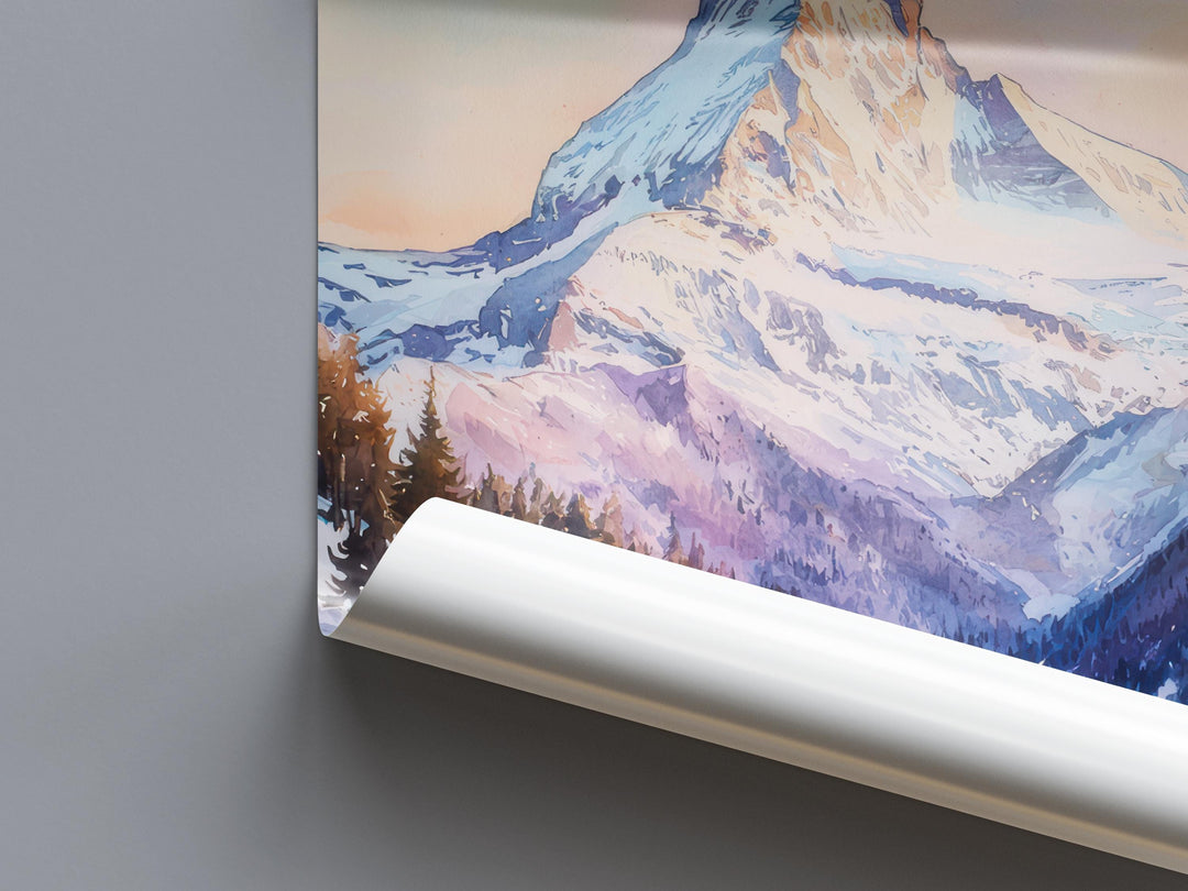 Zermatt Watercolor Poster Zermatt Travel Print Zermatt Wall Art Zermatt Mountain Painting Zermatt Souvenir Swiss Alps Decor