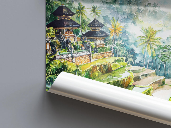 Bali Watercolor Poster Bali Travel Print Bali Wall Art Bali Landscape Painting Bali Souvenir Indonesia Decor