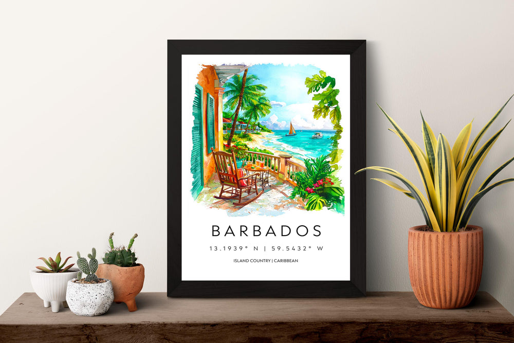 Barbados Watercolor Poster Barbados Travel Print Barbados Wall Art Caribbean Island Painting Barbados Souvenir Decor