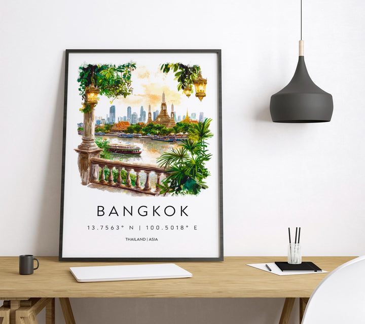 Bangkok Watercolor Poster Bangkok Travel Print Bangkok Wall Art Bangkok Cityscape Painting Bangkok Souvenir Thailand Decor