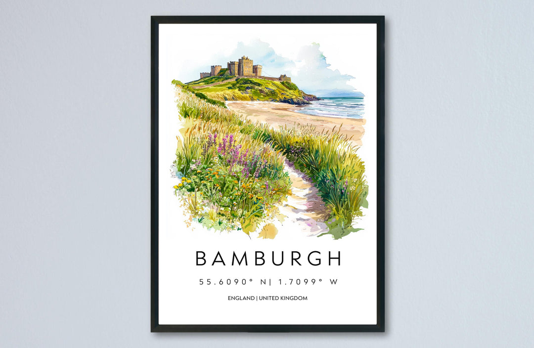 Bamburgh Castle Watercolor Poster Bamburgh Travel Print Bamburgh Wall Art Castle Painting Northumberland UK Decor