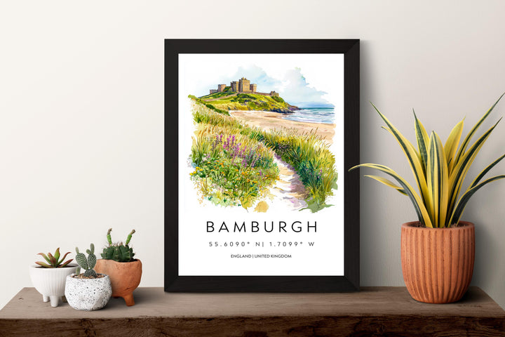 Bamburgh Castle Watercolor Poster Bamburgh Travel Print Bamburgh Wall Art Castle Painting Northumberland UK Decor