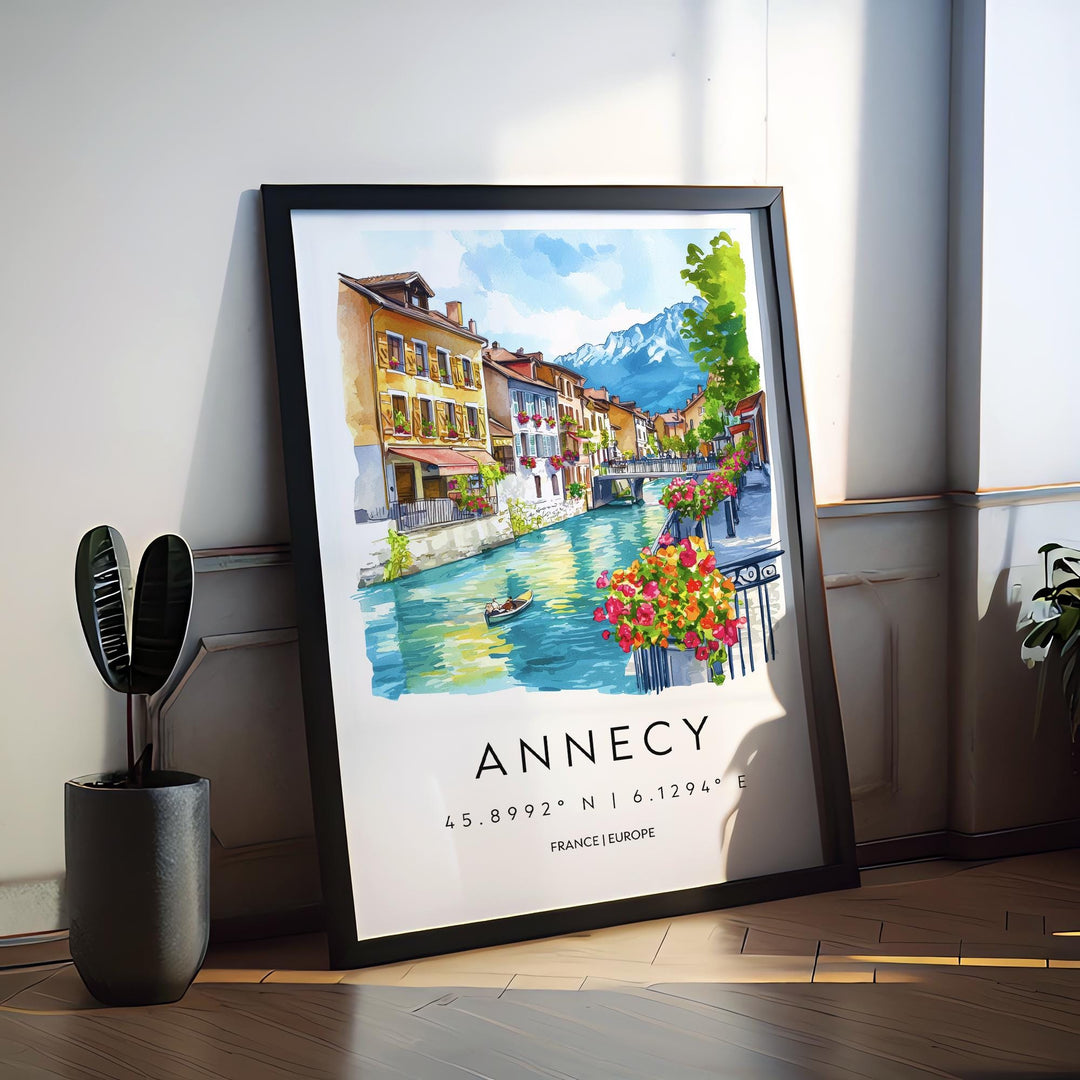Annecy Watercolor Poster Annecy Travel Print Annecy Wall Art Annecy Landscape Painting Annecy Souvenir France Decor