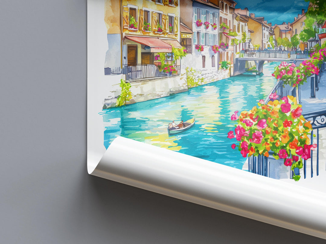 Annecy Watercolor Poster Annecy Travel Print Annecy Wall Art Annecy Landscape Painting Annecy Souvenir France Decor
