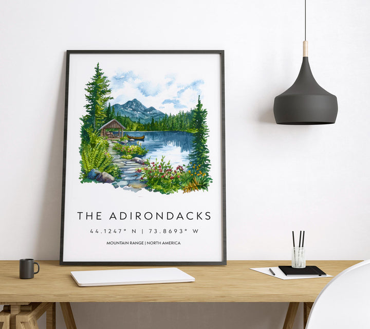 Adirondacks Watercolor Poster Adirondacks Travel Print Adirondacks Wall Art Mountain Landscape Painting Nature Decor