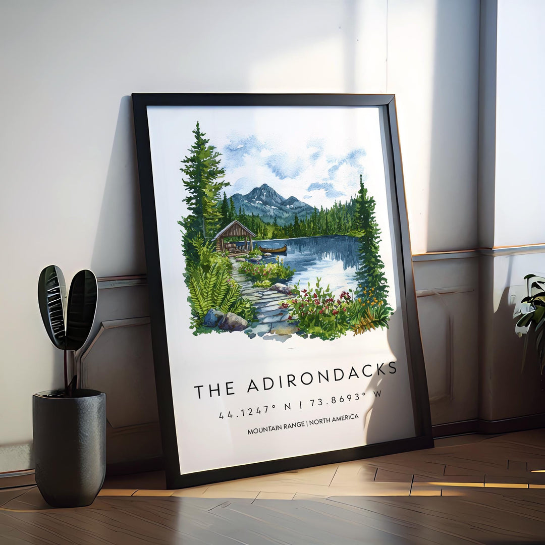 Adirondacks Watercolor Poster Adirondacks Travel Print Adirondacks Wall Art Mountain Landscape Painting Nature Decor