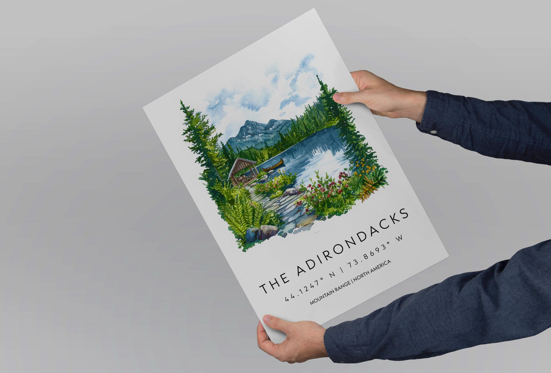 Adirondacks Watercolor Poster Adirondacks Travel Print Adirondacks Wall Art Mountain Landscape Painting Nature Decor