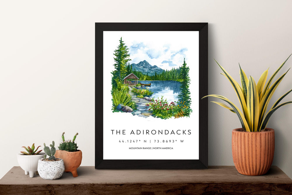 Adirondacks Watercolor Poster Adirondacks Travel Print Adirondacks Wall Art Mountain Landscape Painting Nature Decor