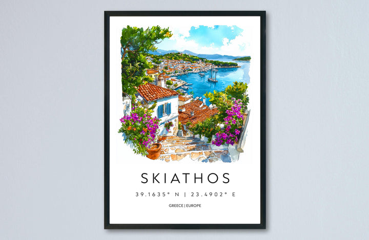 Skiathos Watercolor Poster Skiathos Travel Print Skiathos Wall Art Skiathos Painting Greek Island Souvenir Decor