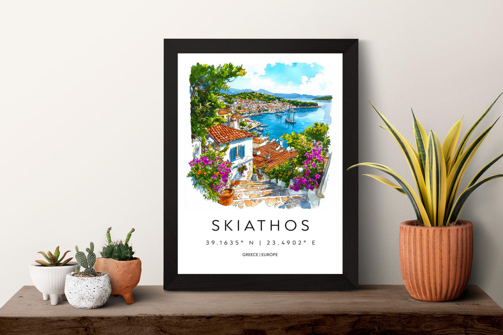 Skiathos Watercolor Poster Skiathos Travel Print Skiathos Wall Art Skiathos Painting Greek Island Souvenir Decor