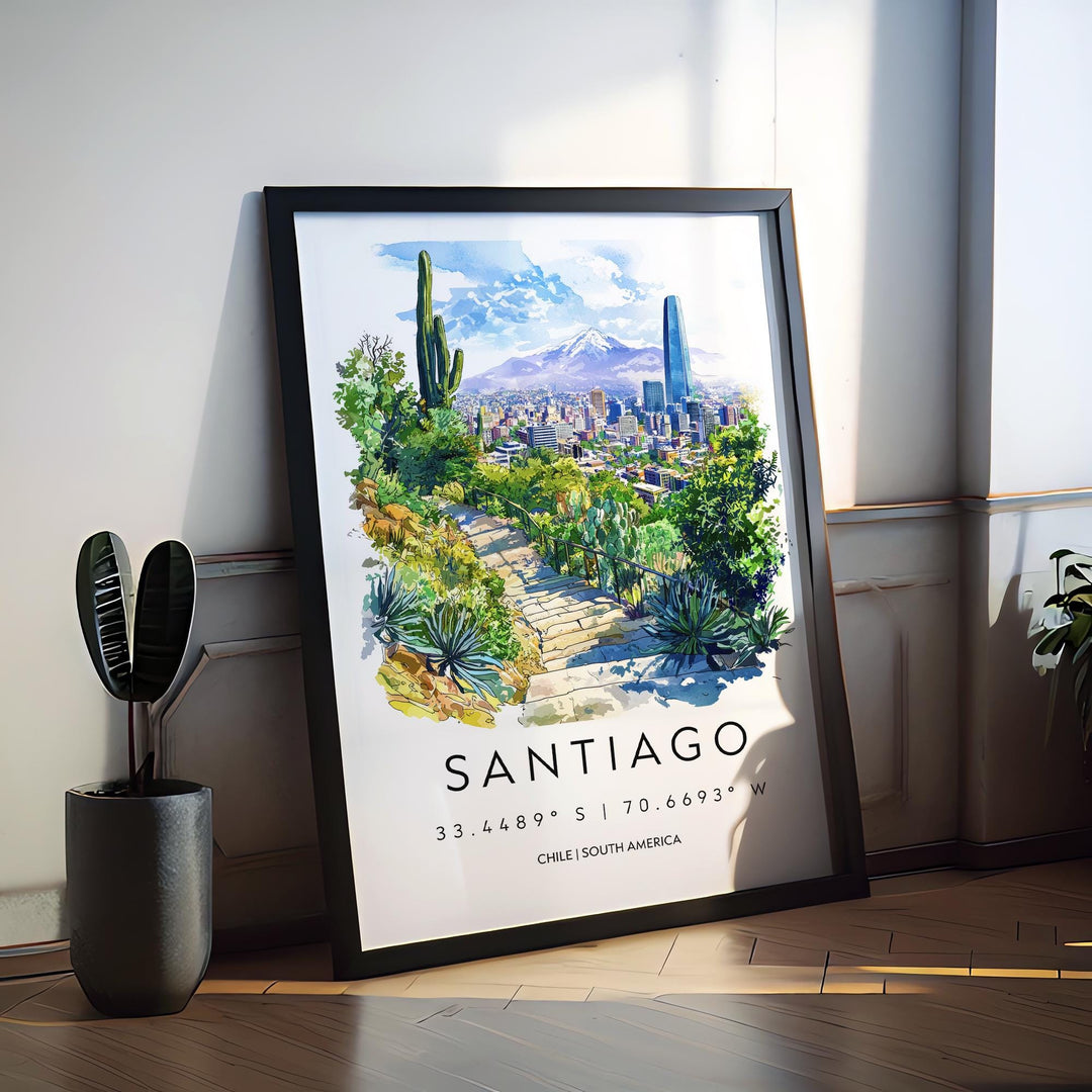 Santiago Watercolor Poster Santiago Travel Print Santiago Wall Art Santiago Cityscape Painting Chile Souvenir Decor