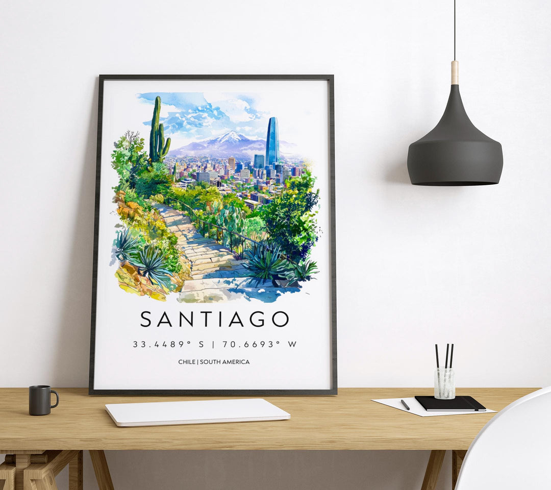 Santiago Watercolor Poster Santiago Travel Print Santiago Wall Art Santiago Cityscape Painting Chile Souvenir Decor