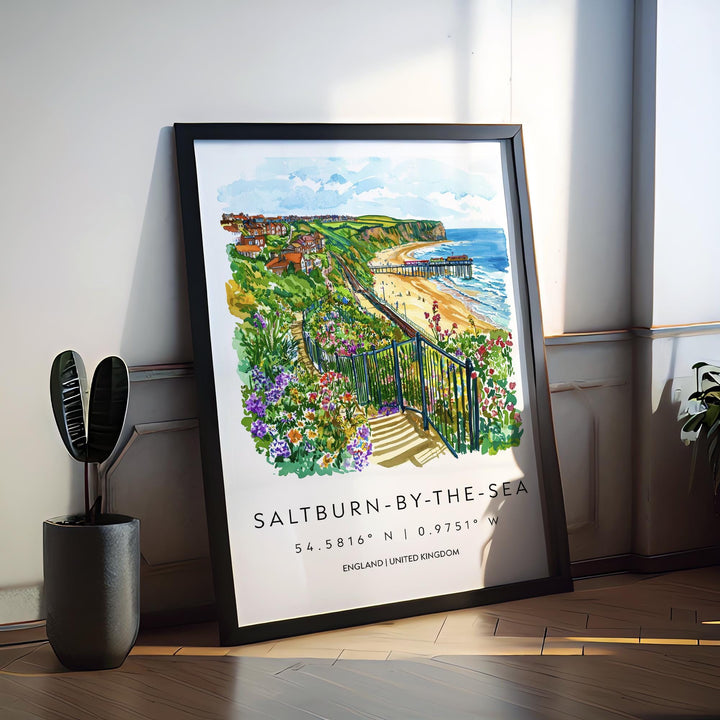 Saltburn Watercolor Poster Saltburn-by-the-Sea Travel Print Saltburn Wall Art Coastal Painting UK Seaside Souvenir
