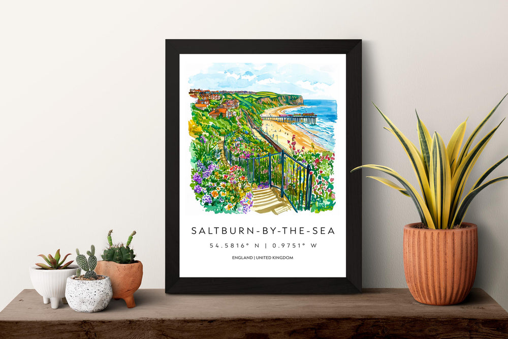 Saltburn Watercolor Poster Saltburn-by-the-Sea Travel Print Saltburn Wall Art Coastal Painting UK Seaside Souvenir