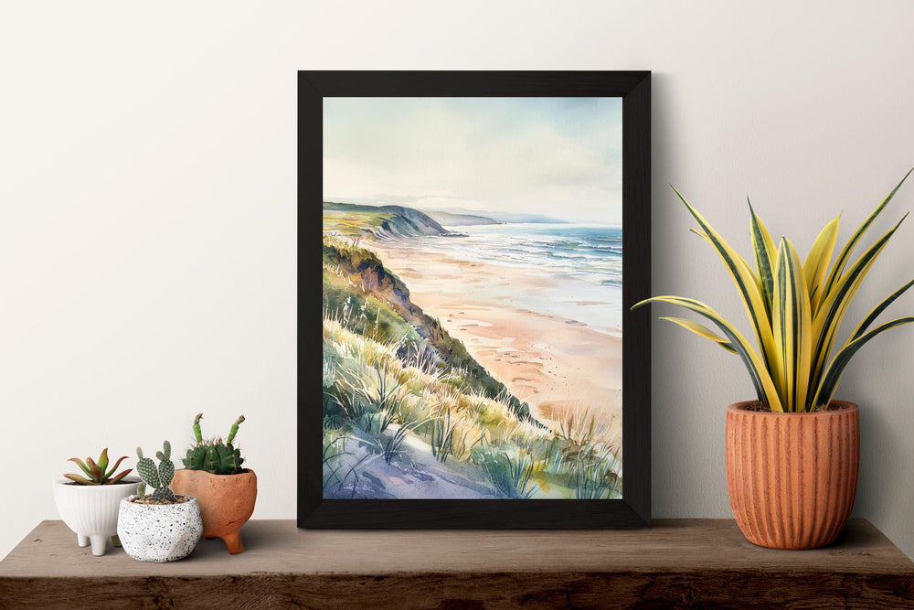 Woolacombe Watercolor Poster Woolacombe Travel Print Woolacombe Wall Art Seaside Painting Devon Beach Souvenir Decor