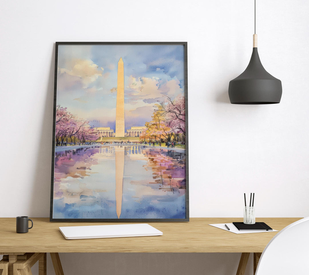 Washington DC Monument Watercolor Poster Travel Print Wall Art DC Souvenir Landmark Painting USA Capital Decor
