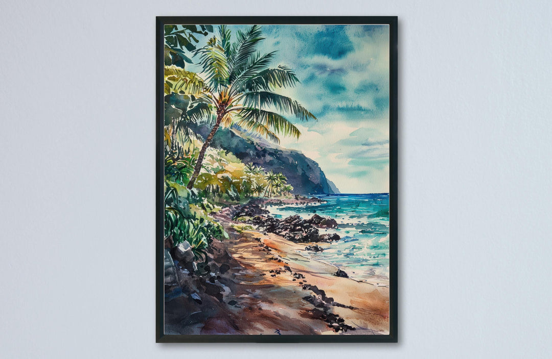 Maui Watercolor Poster Maui Travel Print Maui Wall Art Hawaii Island Painting Maui Souvenir Tropical Beach Decor