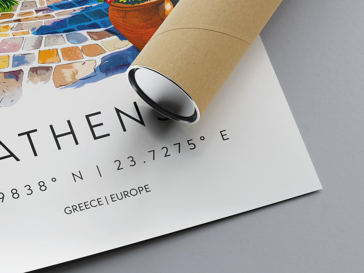 Athens Watercolor Poster Athens Travel Print Greece Wall Art Athens Cityscape Painting Athens Souvenir European Home Decor