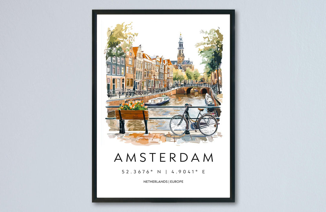 Amsterdam Watercolor Poster Amsterdam Travel Print Amsterdam Wall Art Amsterdam Cityscape Painting Amsterdam Souvenir Decor