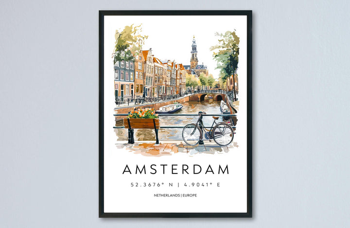 Amsterdam Watercolor Poster Amsterdam Travel Print Amsterdam Wall Art Amsterdam Cityscape Painting Amsterdam Souvenir Decor