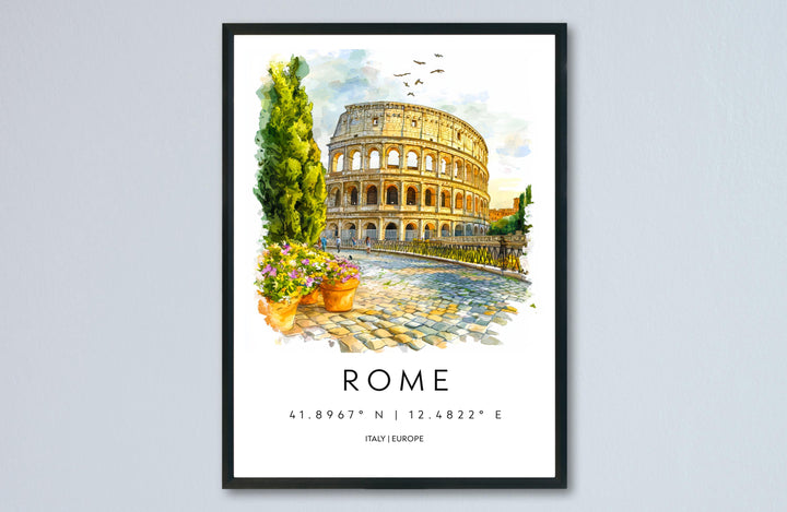 Rome Watercolor Poster Rome Travel Print Rome Wall Art Rome Cityscape Painting Rome Souvenir Italy Decor Roman Architecture