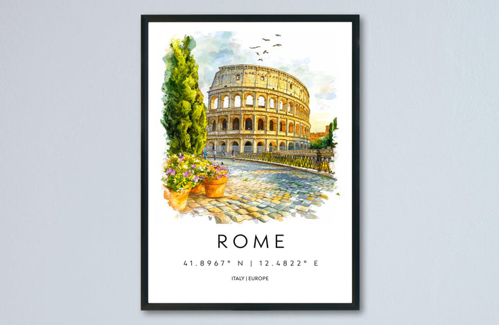 Rome Watercolor Poster Rome Travel Print Rome Wall Art Rome Cityscape Painting Rome Souvenir Italy Decor Roman Architecture