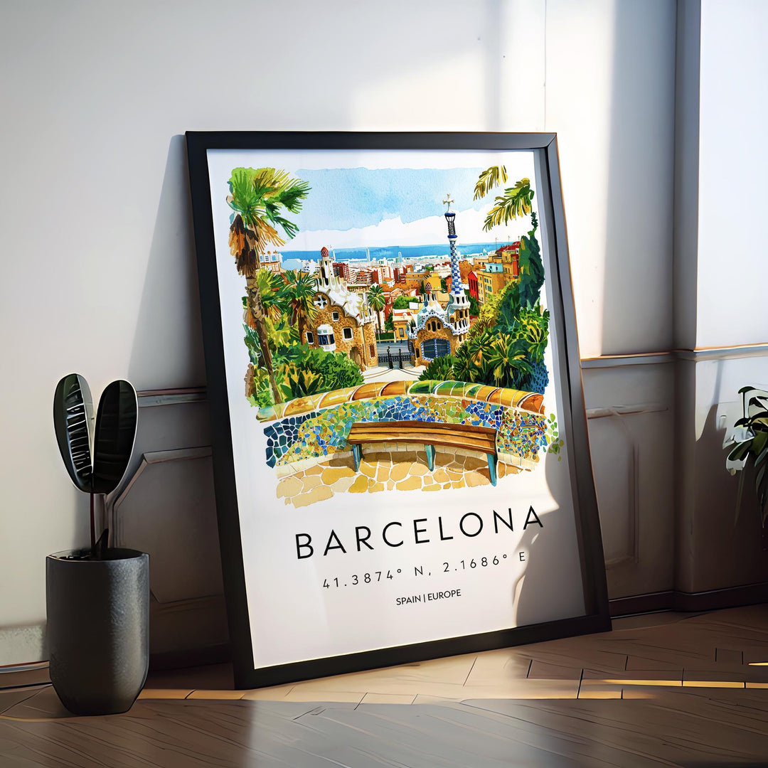 Barcelona Watercolor Poster Barcelona Travel Print Barcelona Wall Art Barcelona Cityscape Painting Barcelona Souvenir Spain Decor