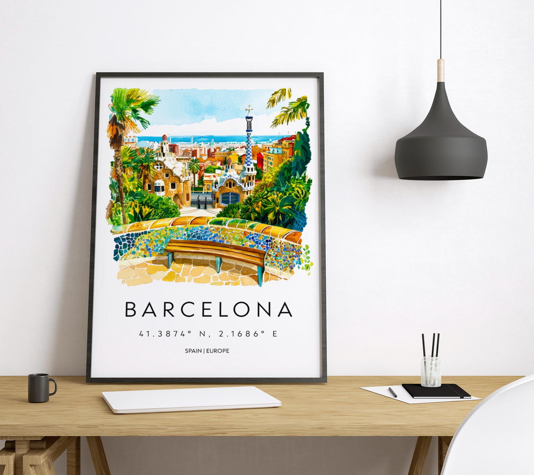 Barcelona Watercolor Poster Barcelona Travel Print Barcelona Wall Art Barcelona Cityscape Painting Barcelona Souvenir Spain Decor