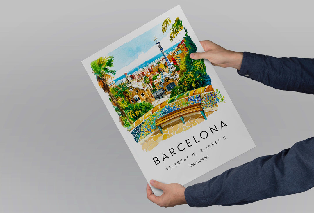 Barcelona Watercolor Poster Barcelona Travel Print Barcelona Wall Art Barcelona Cityscape Painting Barcelona Souvenir Spain Decor