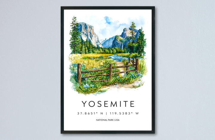 Yosemite Watercolor Poster Yosemite Travel Print Yosemite Wall Art Yosemite Landscape Painting Yosemite Souvenir USA Decor