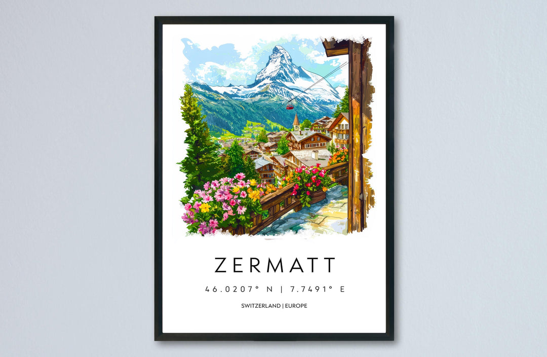 Zermatt Watercolor Poster Zermatt Travel Print Zermatt Wall Art Zermatt Mountain Painting Zermatt Souvenir Swiss Alps Decor