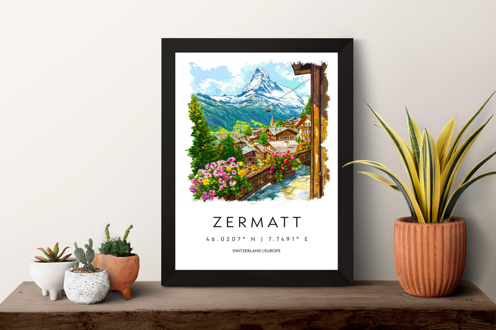 Zermatt Watercolor Poster Zermatt Travel Print Zermatt Wall Art Zermatt Mountain Painting Zermatt Souvenir Swiss Alps Decor