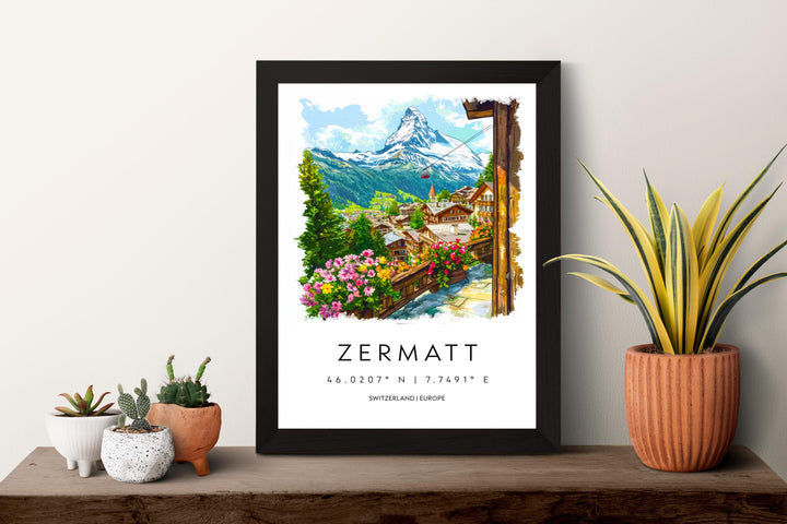 Zermatt Watercolor Poster Zermatt Travel Print Zermatt Wall Art Zermatt Mountain Painting Zermatt Souvenir Swiss Alps Decor