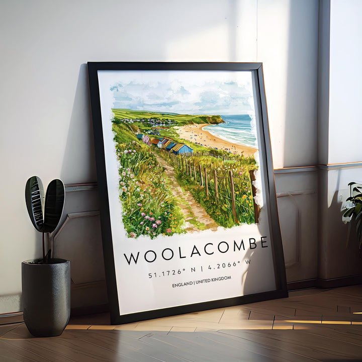 Woolacombe Watercolor Poster Woolacombe Travel Print Woolacombe Wall Art Woolacombe Beach Painting Woolacombe Souvenir UK Decor