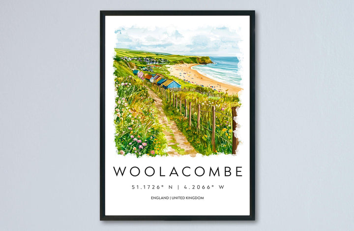 Woolacombe Watercolor Poster Woolacombe Travel Print Woolacombe Wall Art Woolacombe Beach Painting Woolacombe Souvenir UK Decor