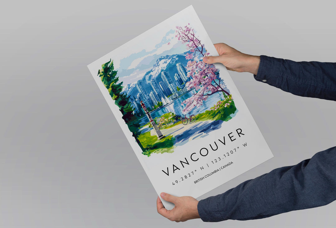 Vancouver Watercolor Poster Vancouver Travel Print Vancouver Wall Art Vancouver Cityscape Painting Vancouver Souvenir Canada Decor