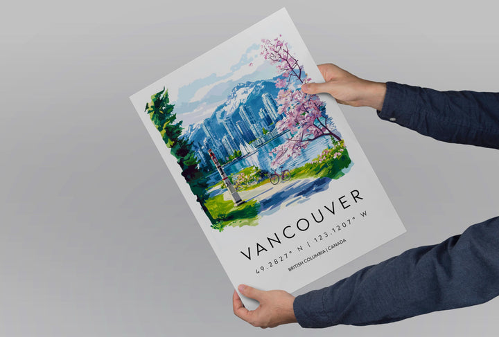 Vancouver Watercolor Poster Vancouver Travel Print Vancouver Wall Art Vancouver Cityscape Painting Vancouver Souvenir Canada Decor