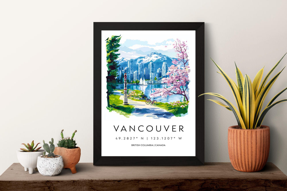 Vancouver Watercolor Poster Vancouver Travel Print Vancouver Wall Art Vancouver Cityscape Painting Vancouver Souvenir Canada Decor