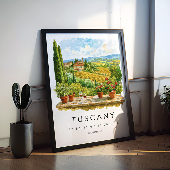 Tuscany Watercolor Poster Tuscany Travel Print Tuscany Wall Art Tuscany Landscape Painting Tuscany Souvenir Italy Decor