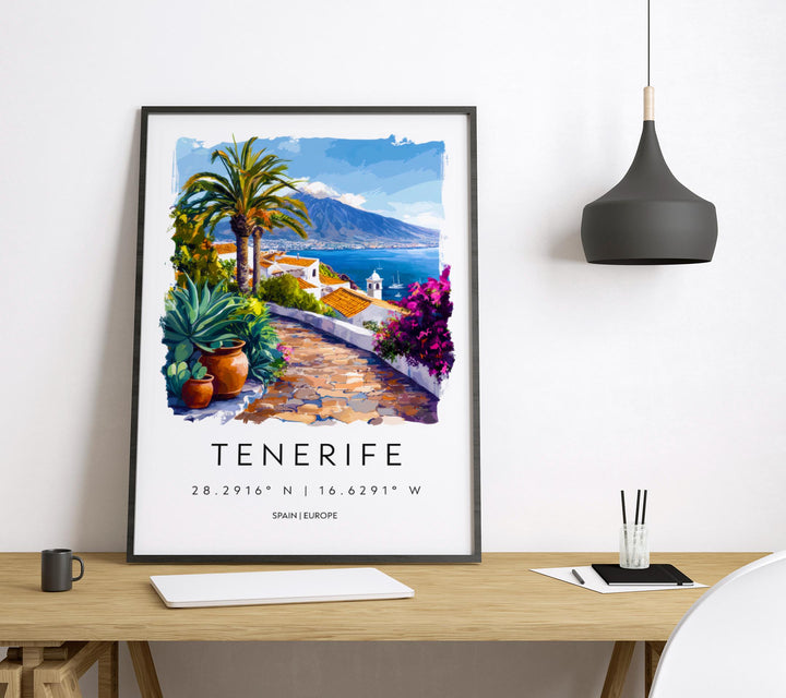 Tenerife Watercolor Poster Tenerife Travel Print Tenerife Wall Art Tenerife Landscape Painting Tenerife Souvenir Spain Island Decor