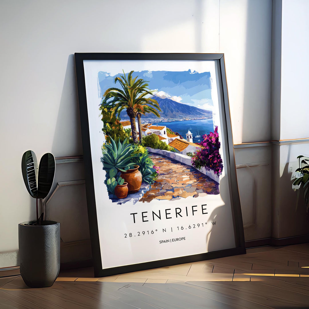 Tenerife Watercolor Poster Tenerife Travel Print Tenerife Wall Art Tenerife Landscape Painting Tenerife Souvenir Spain Island Decor