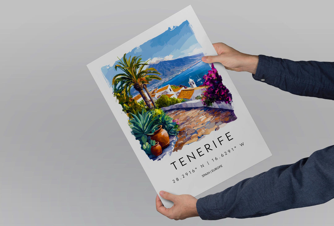 Tenerife Watercolor Poster Tenerife Travel Print Tenerife Wall Art Tenerife Landscape Painting Tenerife Souvenir Spain Island Decor