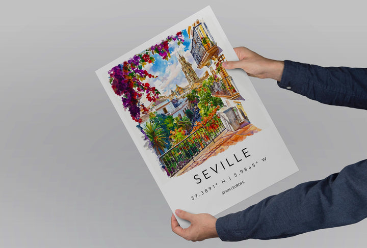 Seville Watercolor Poster Seville Travel Print Seville Wall Art Seville Cityscape Painting Seville Souvenir Spain Decor