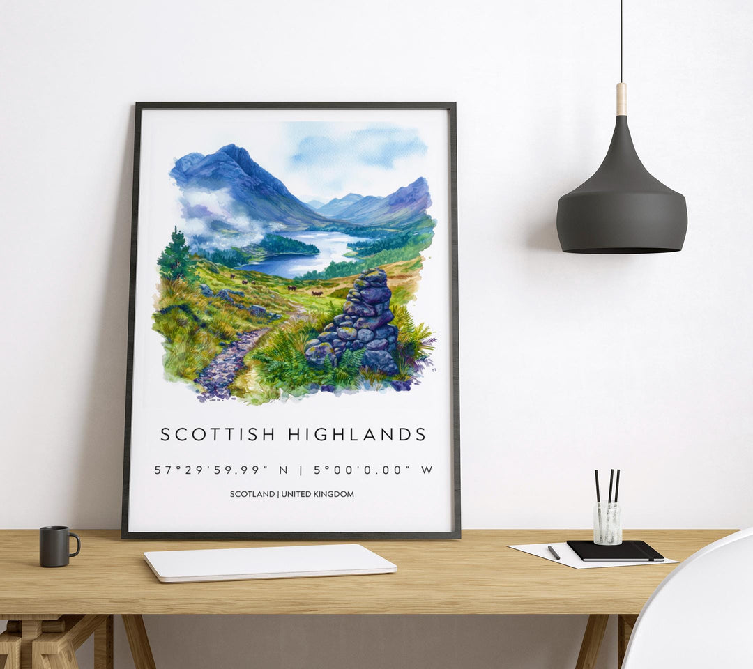 Scottish Highlands Watercolor Poster Scottish Highlands Travel Print Scottish Highlands Wall Art Scottish Highlands Landscape Painting