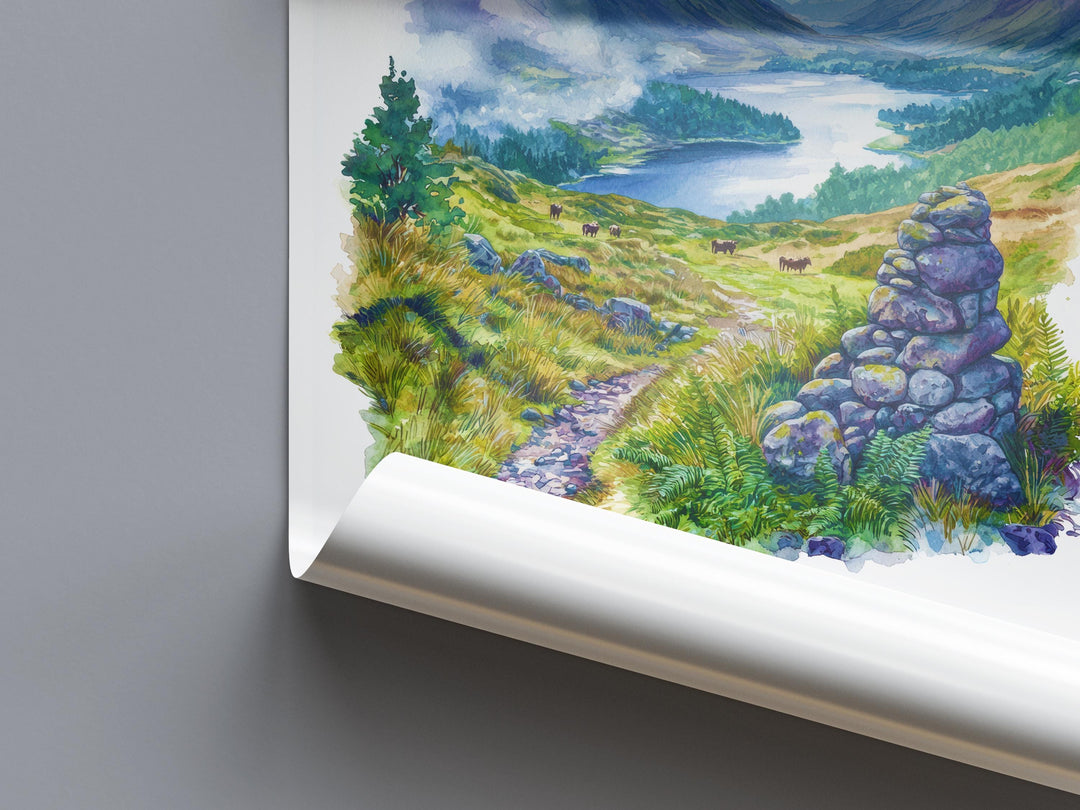 Scottish Highlands Watercolor Poster Scottish Highlands Travel Print Scottish Highlands Wall Art Scottish Highlands Landscape Painting