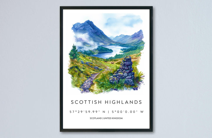 Scottish Highlands Watercolor Poster Scottish Highlands Travel Print Scottish Highlands Wall Art Scottish Highlands Landscape Painting