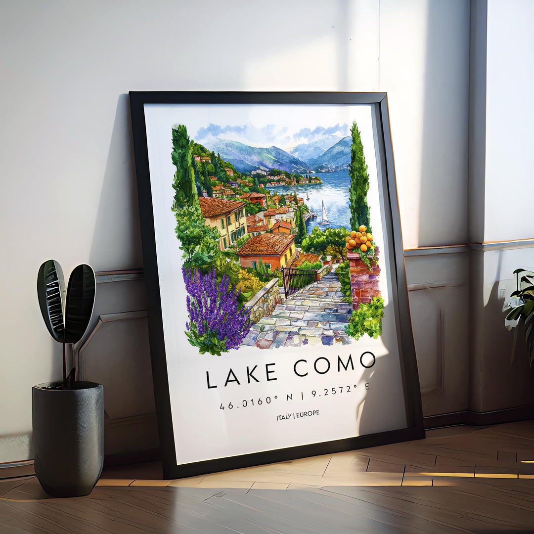 Lake Como Watercolor Poster Lake Como Travel Print Lake Como Wall Art Lake Como Landscape Painting Lake Como Souvenir Italy Decor