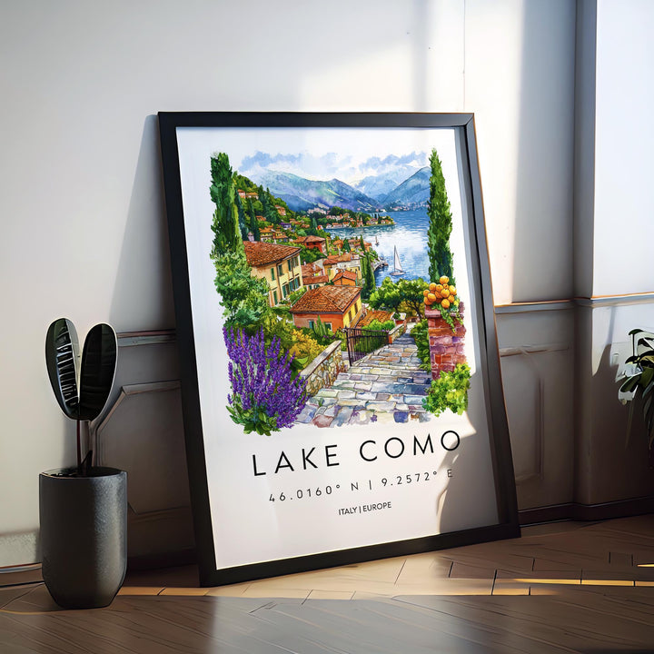 Lake Como Watercolor Poster Lake Como Travel Print Lake Como Wall Art Lake Como Landscape Painting Lake Como Souvenir Italy Decor